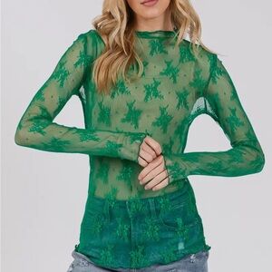 Green Sheer Lace Top
